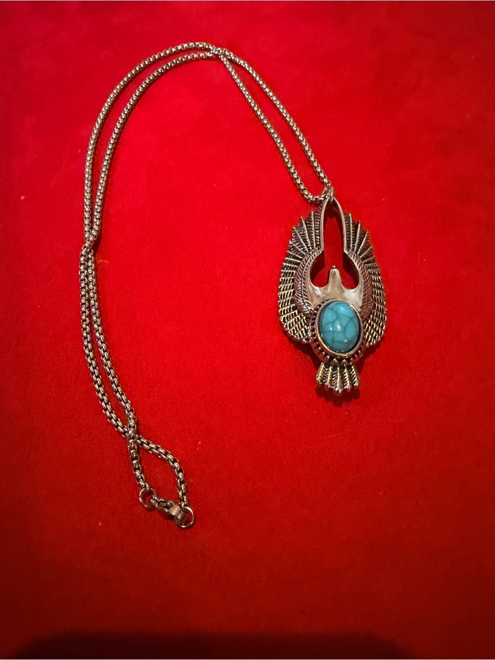 Silver Scarab Pendant Necklace with Turquoise Stone - Women